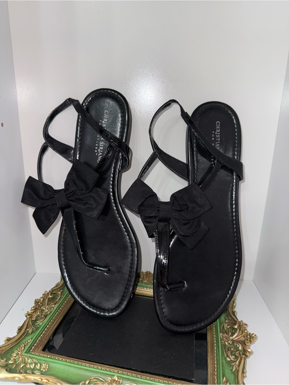 Christian Siriano Black Bow Thong Sandals